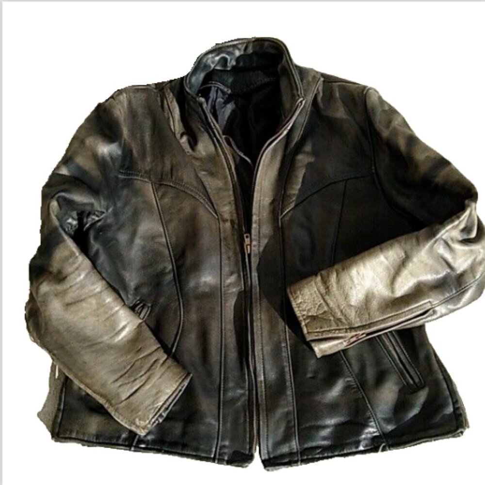 Vintage Women Motorcycle Jacket Genuine Leather Black Distressed Kelly Harley L